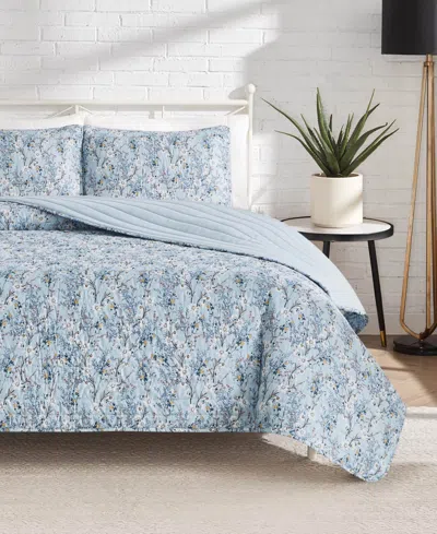 Lucky Brand Soft Floral Reversible Design 3-pc Quilt Set, King In Blue