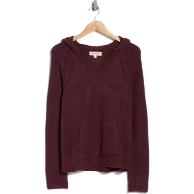 Lucky Brand Solid Hooded Sweater In Burgundy