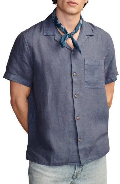 Lucky Brand Solid Linen Camp Shirt In Dark Denim