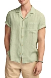 Lucky Brand Solid Linen Camp Shirt In Green Bay