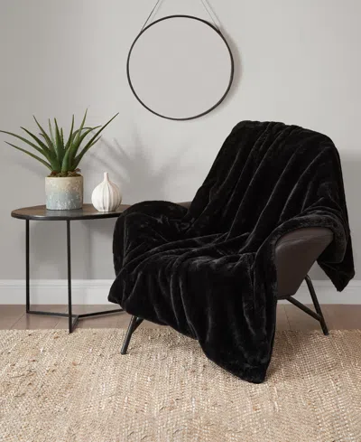 Lucky Brand Solid Mink Faux Fur Throw, 50" X 70" In Black