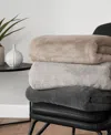 Lucky Brand Solid Mink Faux Fur Throw Blanket, 50" X 70" In Gray