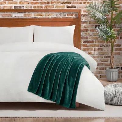 Lucky Brand Solid Plush Throw Blankets In Dark Green