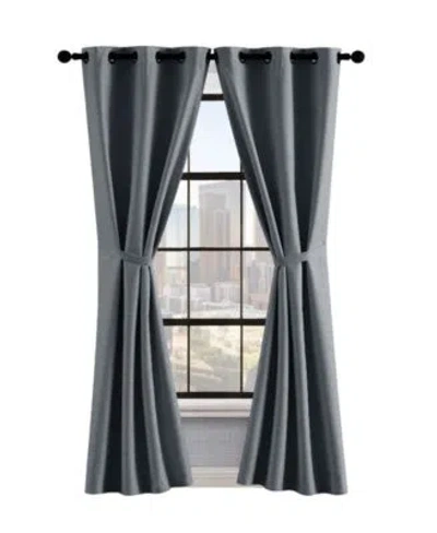 Lucky Brand Sondra Textured Leaf Pattern Blackout Grommet Window Curtain Panel Pair With Tiebacks Collection In Gray