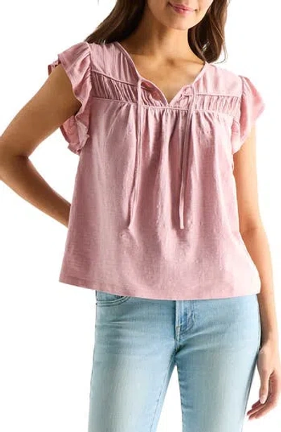 Lucky Brand Split Neck Cotton Top In Pink