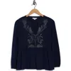 Lucky Brand Split Neck Peplum Top In Blue