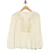 Lucky Brand Split Neck Peplum Top In White
