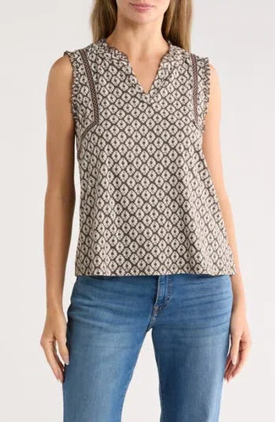 Lucky Brand Split Neck Tank In Black