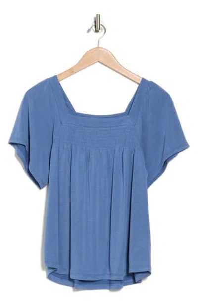Lucky Brand Square Neck Flutter Sleeve Top In Delft