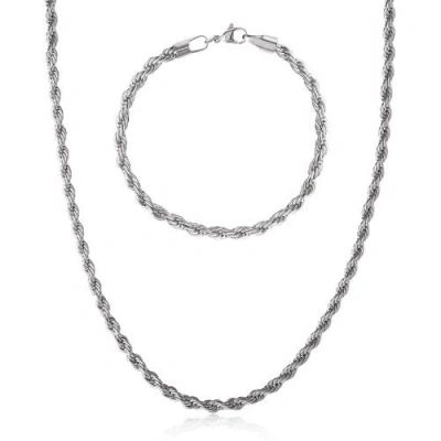 Lucky Brand Stainless Steel Rope Chain Necklace & Bracelet Set In Silver