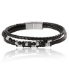 Lucky Brand Stainless Steel Triple Row Black Cord Bracelet In Gold