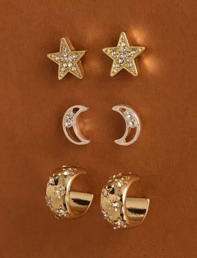 Lucky Brand Star And Moon Stud And Hoop Earring Set In Silver
