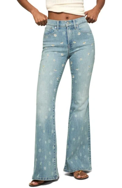 Lucky Brand Stevie Daisy Embroidered High Waist Bell Flare Jeans In Blue