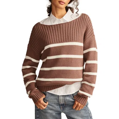 Lucky Brand Stripe Boat Neck Sweater In Deep Taupe Stripe