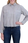 Lucky Brand Stripe Cinch Hem Button-up Shirt In Blue Stripe