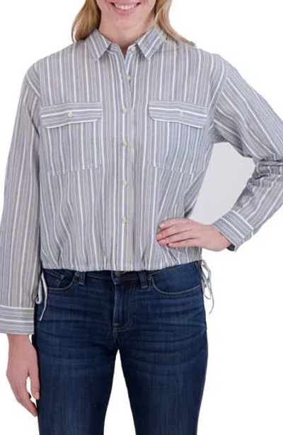 Lucky Brand Stripe Cinch Hem Button-up Shirt In Blue Stripe
