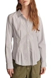 Lucky Brand Stripe Cotton Button-up Peplum Shirt In Grey/blue Stripe