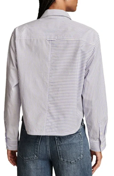 Lucky Brand Stripe Cotton Crop Button-up Shirt In Blue Stripe