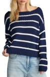 Lucky Brand Stripe Oversize Mock Neck Sweater In Cad Navy Tofu Stripe