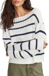 Lucky Brand Stripe Cotton Crop Sweater In Tofu Cadet Navy Stripe