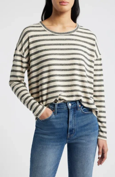 Lucky Brand Stripe Crewneck Knit Shirt In Natural St