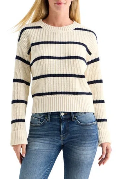Lucky Brand Stripe Crewneck Sweater In White