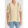 Lucky Brand Stripe Crochet Short Sleeve Button-up Shirt In Neutral