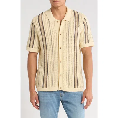 Lucky Brand Stripe Crochet Short Sleeve Button-up Shirt In Neutral