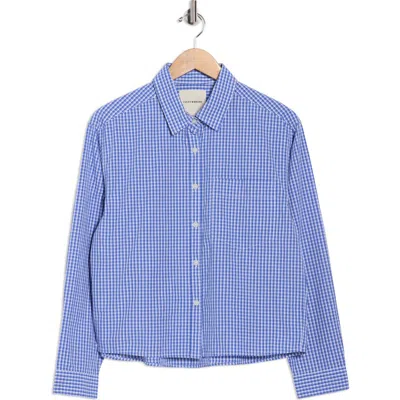 Lucky Brand Stripe Crop Poplin Button-up Shirt In Blue