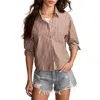 Lucky Brand Stripe Crop Poplin Button-up Shirt In Brown Stripe