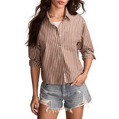 Lucky Brand Stripe Crop Poplin Button-up Shirt In Brown Stripe