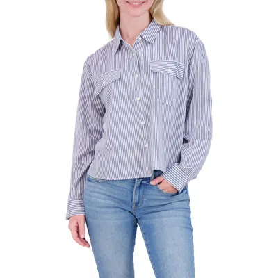 Lucky Brand Stripe Cropped Button-up Shirt In Blue Stripe