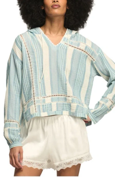 Lucky Brand Stripe Lace Inset Guaze Hoodie In Blue