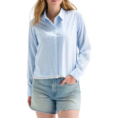 Lucky Brand Stripe Lace Trim Button-up Shirt In Blue