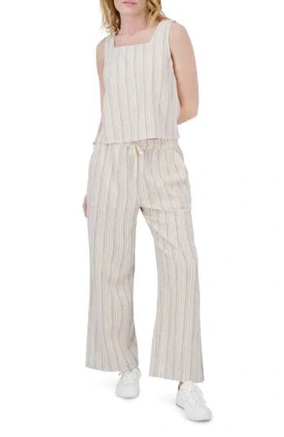 Lucky Brand Stripe Linen Blend Tank & Pants Set In Natural Stripe