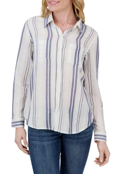 Lucky Brand Stripe Long Sleeve Button-up Shirt In Blue
