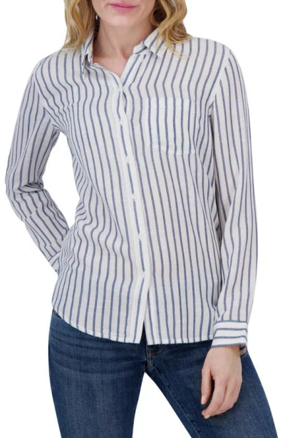 Lucky Brand Stripe Long Sleeve Button-up Shirt In White Stripe