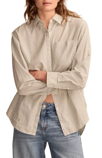 Lucky Brand Stripe Oversize Button Back Cotton Button-up Shirt In Green Stripe