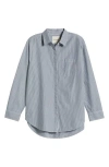 Lucky Brand Stripe Oversize Button Back Cotton Button-up Shirt In Navy Stripe