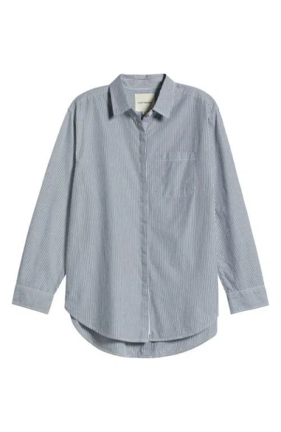 Lucky Brand Stripe Oversize Button Back Cotton Button-up Shirt In Navy Stripe