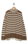 Lucky Brand Stripe Oversize Mock Neck Sweater In Shitake Whispe White