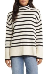 Lucky Brand Stripe Oversize Mock Neck Sweater In Whitecap Grey Black