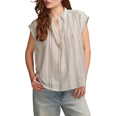 Lucky Brand Stripe Popover Top In Gray