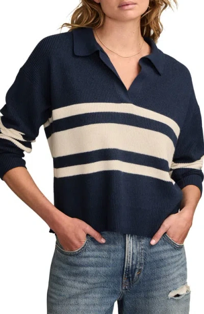 Lucky Brand Stripe Rugby Polo Sweater In Blue