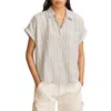Lucky Brand Stripe Short Sleeve Cotton & Linen Button-up Shirt In Blue Stripe