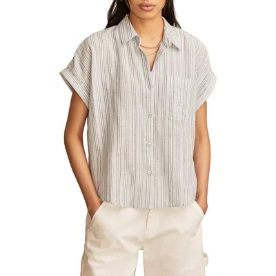 Lucky Brand Stripe Short Sleeve Cotton & Linen Button-up Shirt In Blue Stripe