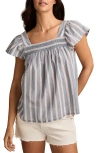 Lucky Brand Stripe Smocked Square Neck Cotton Peasant Top In Multi