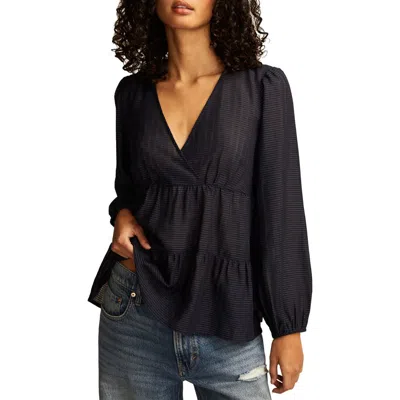 Lucky Brand Stripe Surplice Neck Tiered Top In Mood Indigo
