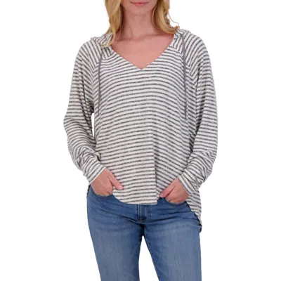 Lucky Brand Stripe V-neck Hoodie In Grey Stripe