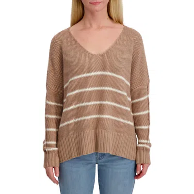 Lucky Brand Striped Textured Sweater In Brown
